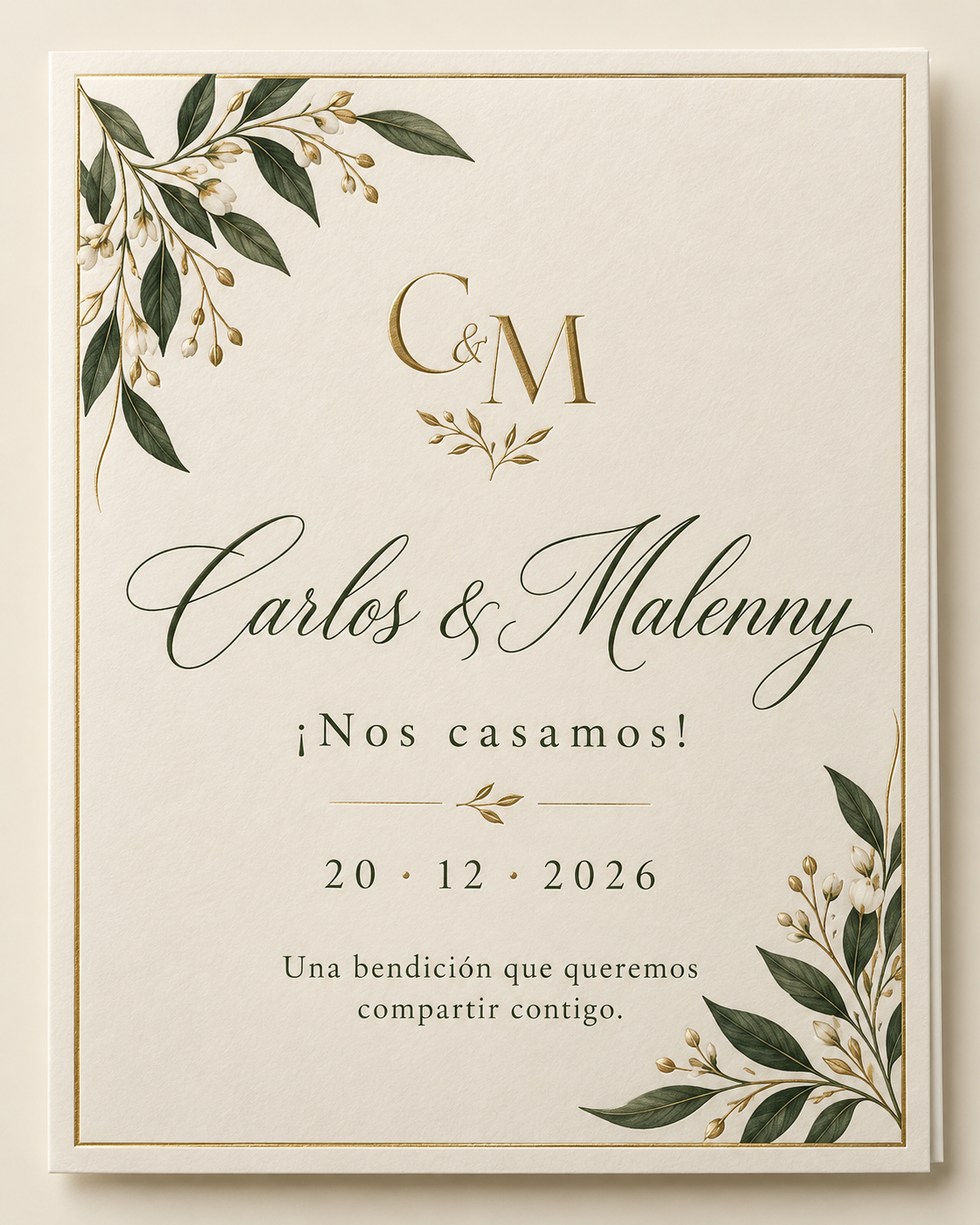 Carlos y Malenny. ¡Nos casamos! 20 de diciembre de 2026. Una bendición que queremos compartir contigo.